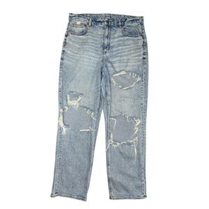 American Eagle Women’s 14 Curvy 90s Straight Jeans Distressed Baggy Denim